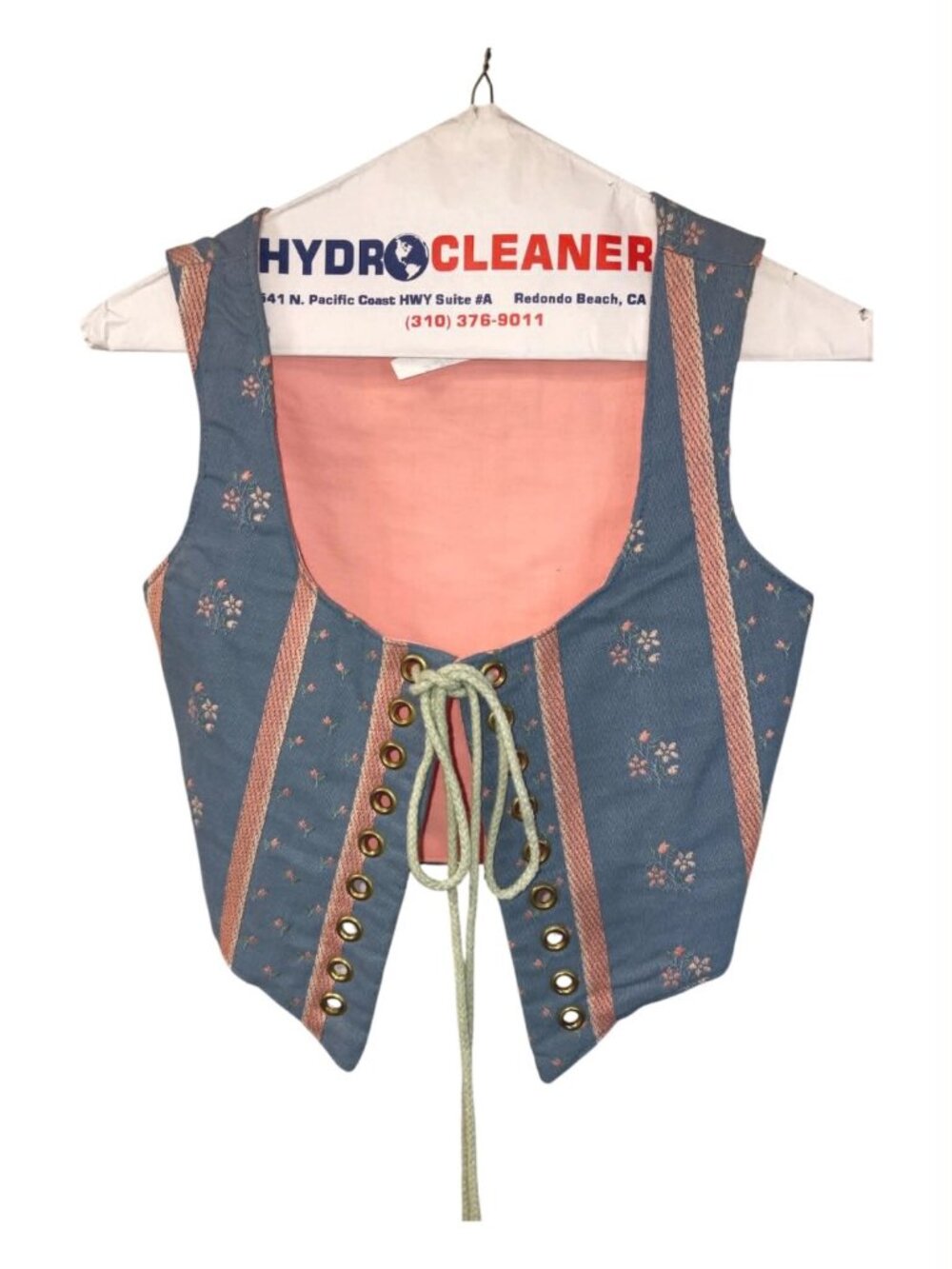 Blue and Peach Lace-Up Cotton Vest - Unbranded